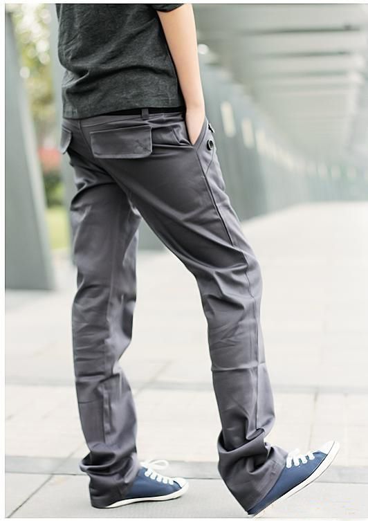 Men Korean Style Slim Fit Pocket Design Straight Casual Pants 3 Colors 