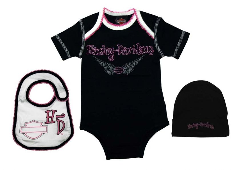 Harley Davidson Motorcycles Glitter Angel Three Piece Girls Baby 