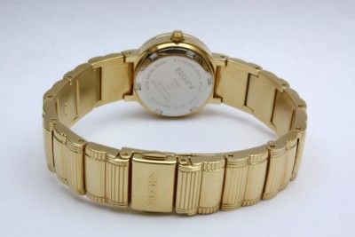 New Elgin Women Austrian Crystals Gold Tone Dress Watch 25 mm EG460 