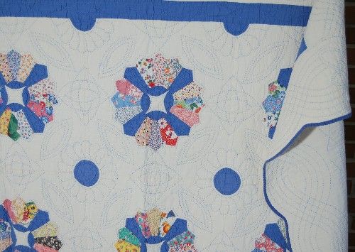 30s BLUE Dresden Plate Antique Quilt ~Scalloped Edge  