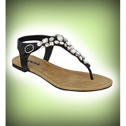 NEW SODA WOMENS BLACK JEWELED THONG SANDAL  