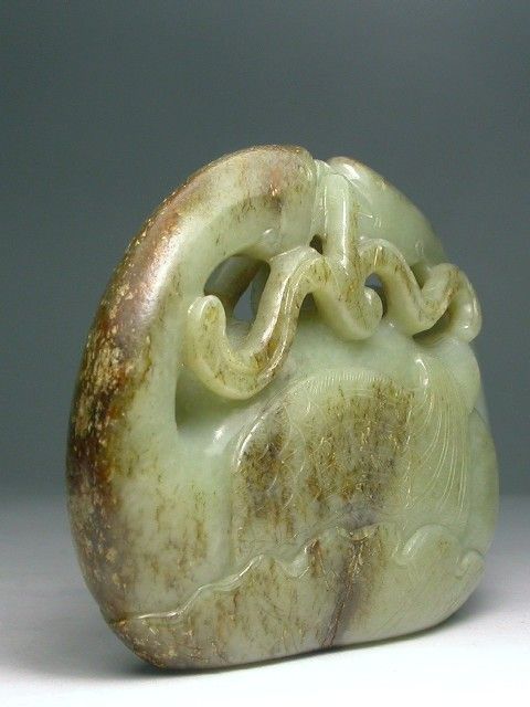 Chinese 13thC Jin/Yuan Dy HO TIEN Jade Carving Twin Playing Geese 