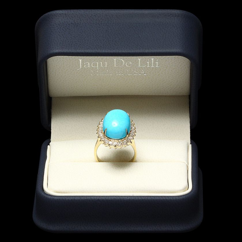 8000 CERTIFIED 14K YELLOW GOLD 10CT TURQUOISE 1CT DIAMOND RING  