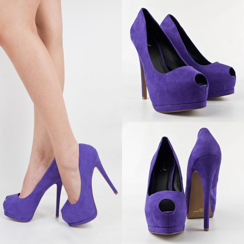 QUPID NEW PURPLE SUEDE OPEN PEEP TOE HIGH HEEL PLATFORM STILETTO WOMEN 