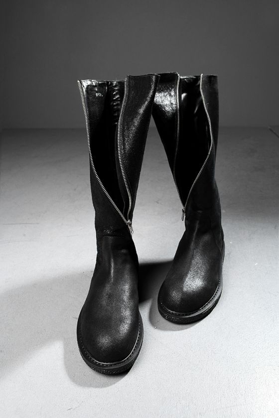 vb HOMME Slanted Zip Leather Knee High Boots 4LJ  