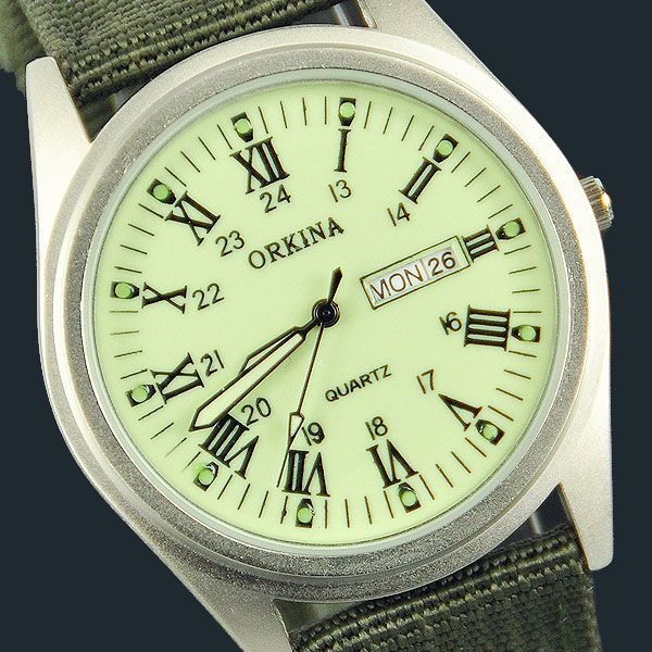   Army Canvas Sport Mens Women Wristwatch Nightversion date week  