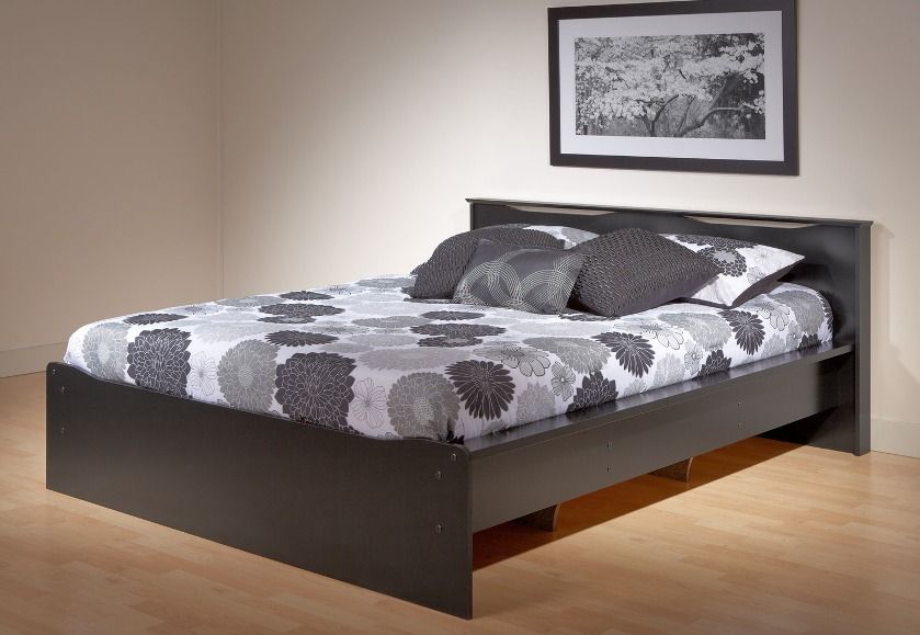 Bedroom Black Queen Size Platform Bed w Headboard  