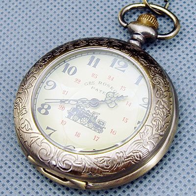   Tone Train Mechanical Unisex Pocket Watch Hand Winding FOB Gift  