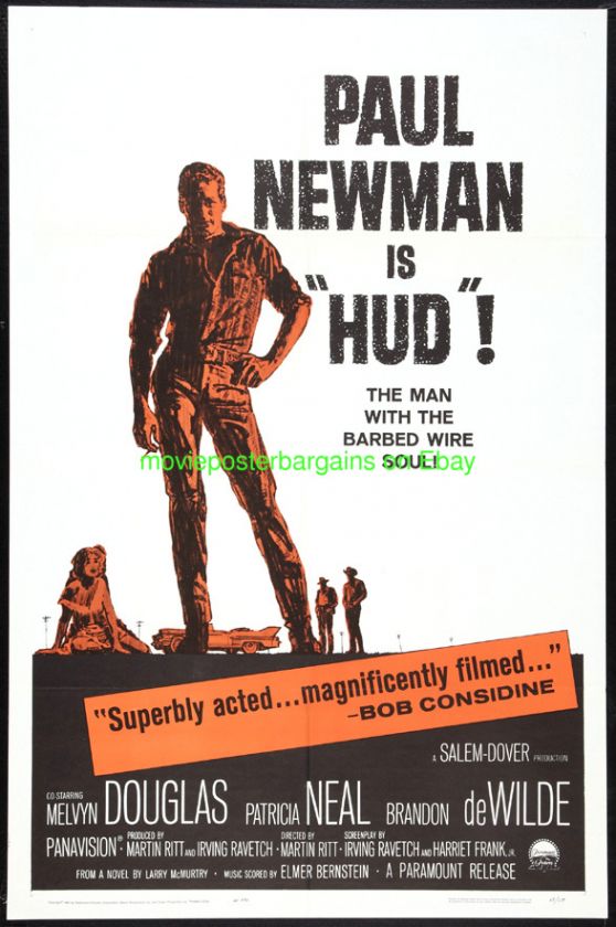 HUD MOVIE POSTER PAUL NEWMAN LINENBACKED ONE SHEET V.FINE 1963  