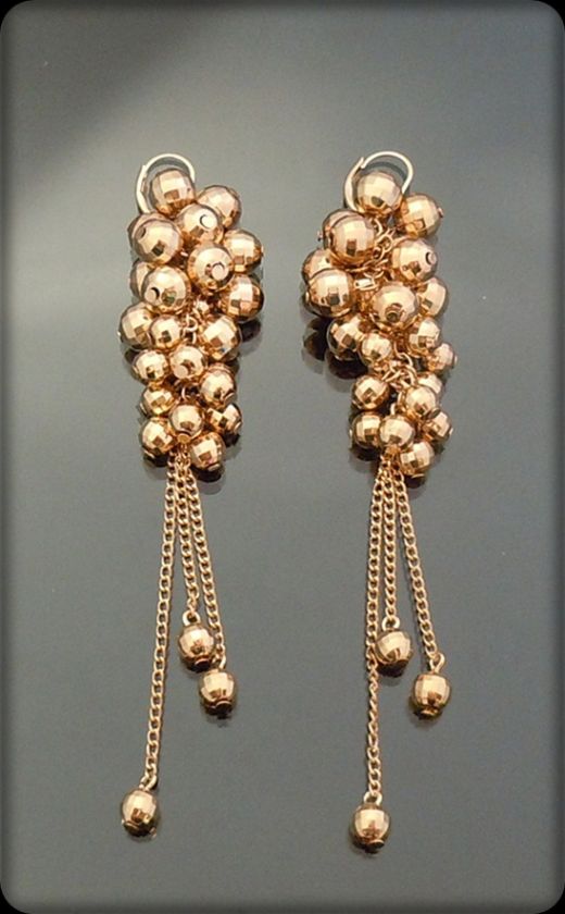 Vintage Mirror Ball Chandelier Earrings Ballon Gold GP  