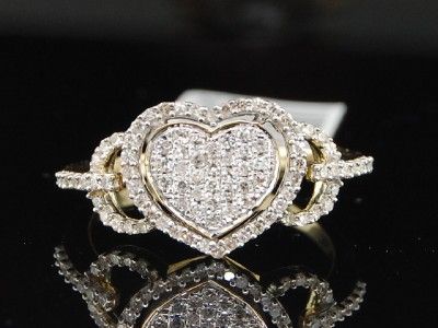 LADIES .45C YG DIAMOND RING HEART ENGAGEMENT BAND PAVE  