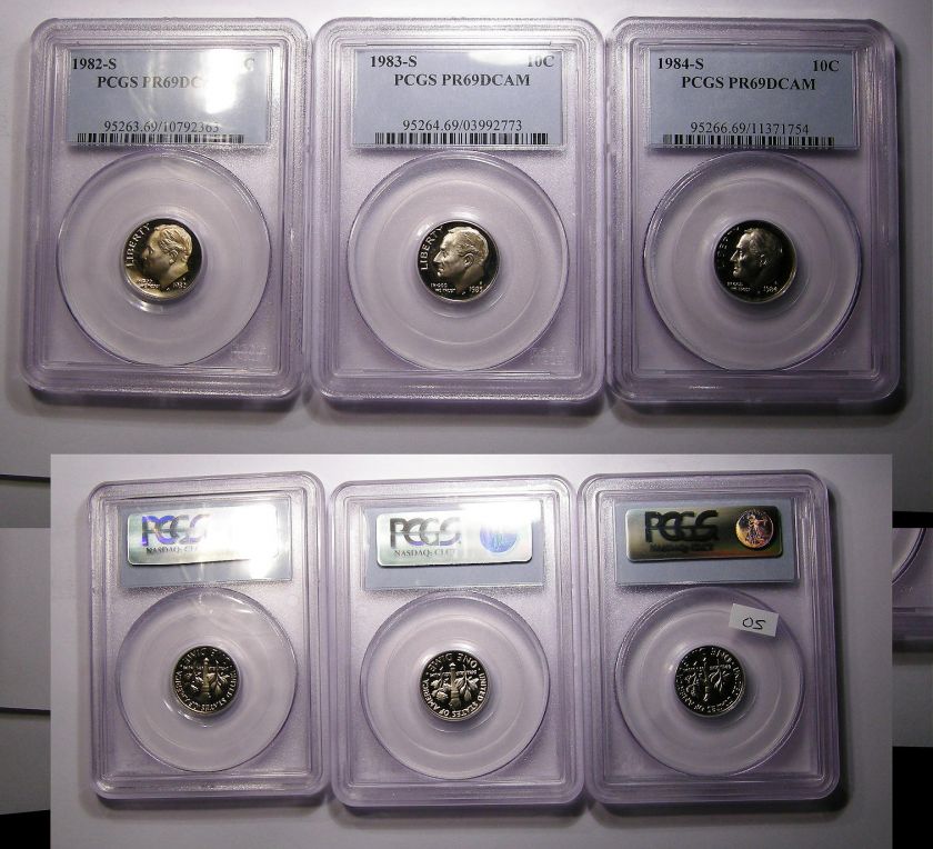 1982,83,84 S Dimes ALL PR69DCAM PCGS WD 60  