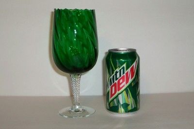 Emerald Green Swirl Glass Bowl Air Twisted Stem Goblet  