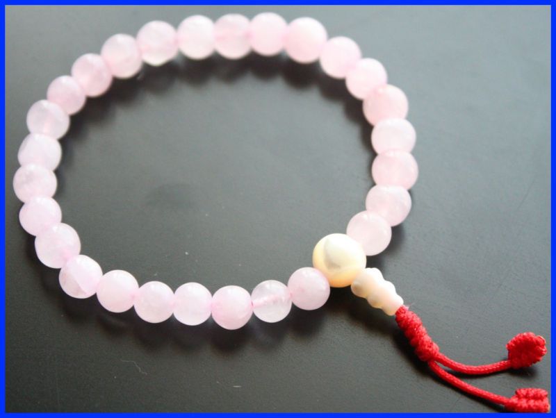 TIBETAN BUDDHIST ROSE QUARTZ WRIST MALA BRACELET NEPAL  