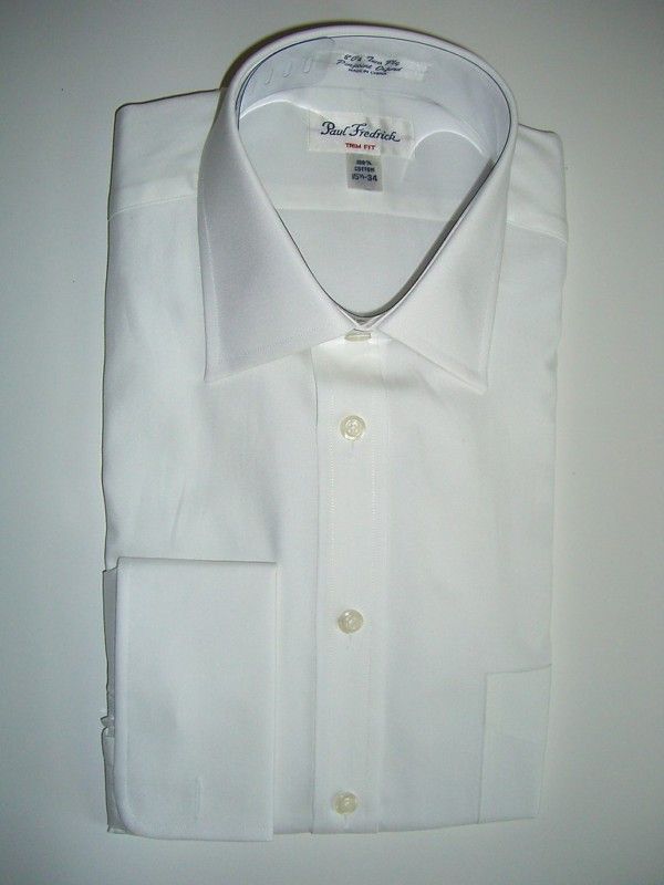   FREDRICK White Cotton Trim Fit Mens Dress Shirts Size M   15 1/2   34