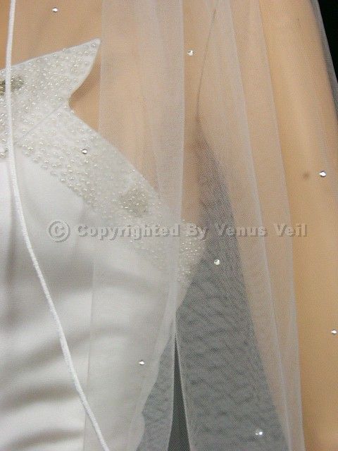 1T White Wedding Bridal Fingertip 30 Rhinestones Veil  