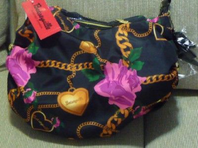 BETSEY JOHNSON HEART & CHAIN BLACK HOBO HANDBAG PURSE NWT  