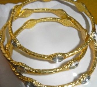 INSPIRED GOLD/CLEAR STONES ROCK CANDY BANGLE BRACELET SET~3PC~4 
