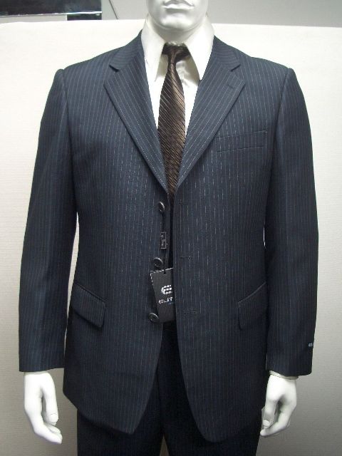 MENS SB STRIPED BLACK WOOL DRESS SUIT SIZE 42L NEW  