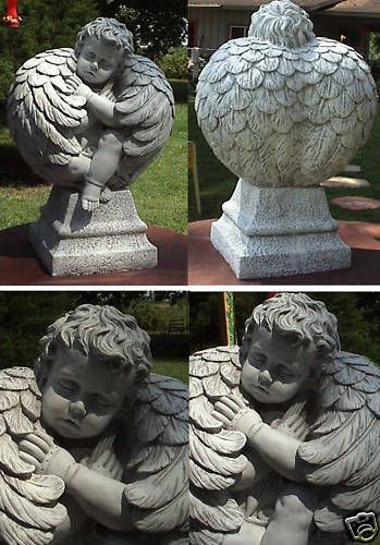 FEATHERBALL ANGEL CONCRETE STATUE WITH VIOLIN SCULPTURE  