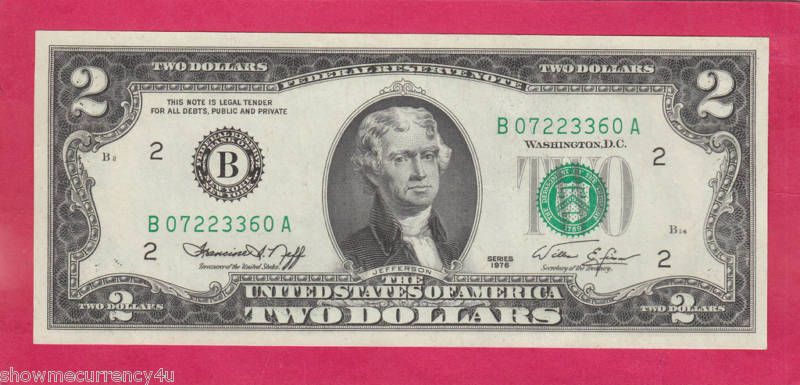 Federal Reserve Note $2 1976 New York 1 note Ch.Unc  