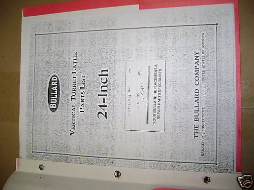 BULLARD VERTICAL TURRET LATHE 24 PARTS LIST MANUAL  