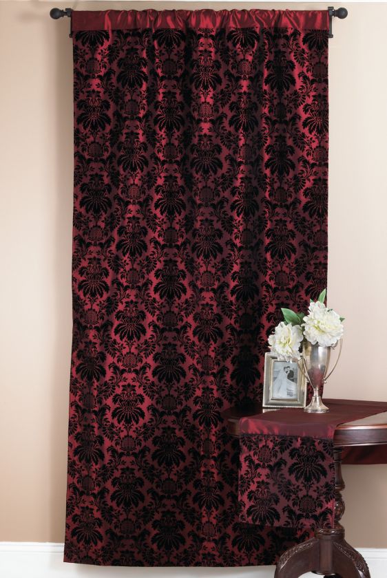 CLASSIC DAMASK BURGUNDY/BLACK CURTAIN DRAPE 45 X 84  