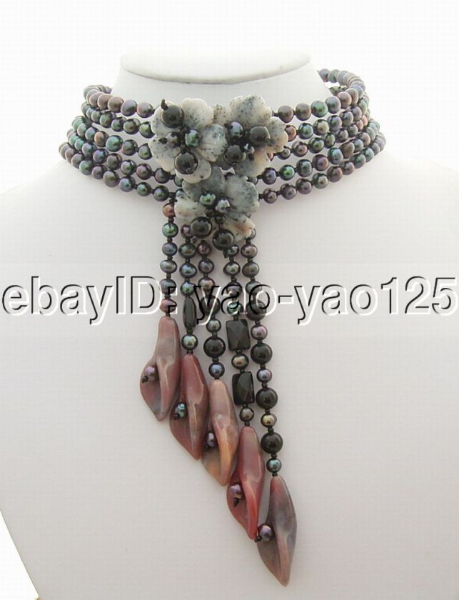 Charming5Strds Black Pearl&Agate&Onyx Necklace  