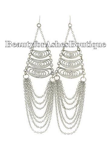 SILVERTONE 5.5 CHANDELIER DANGLE DRAPING EARRINGS  