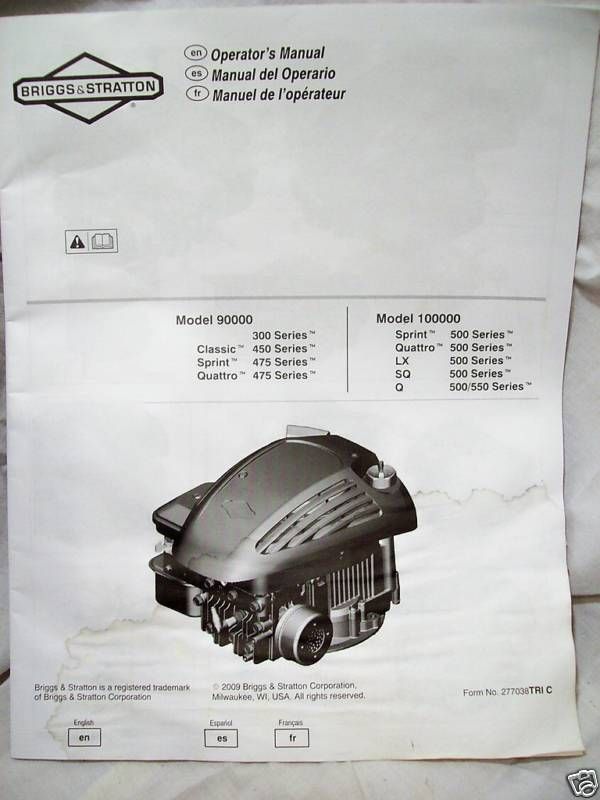 Briggs & Stratton Model 90000 & 100000 Operators Manual  