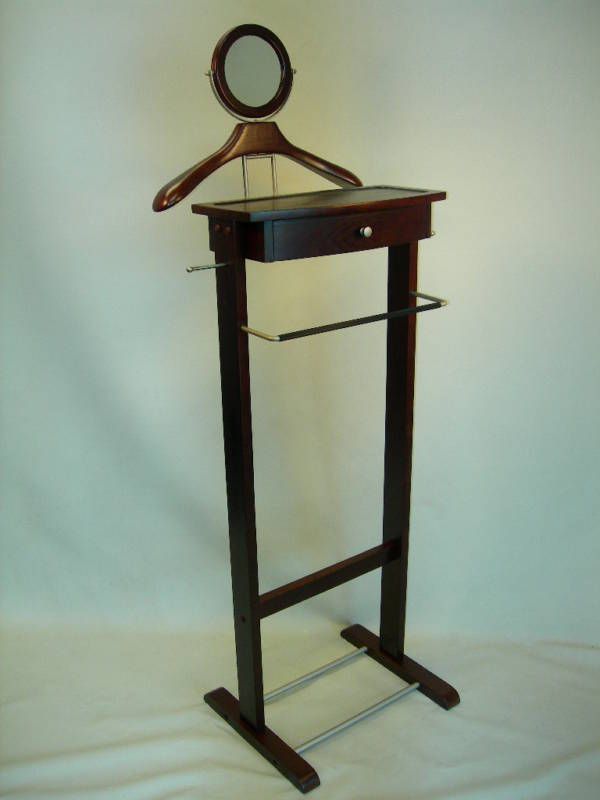 Mens Valet Stand in Walnut w/Satin Nickel + Mirror  