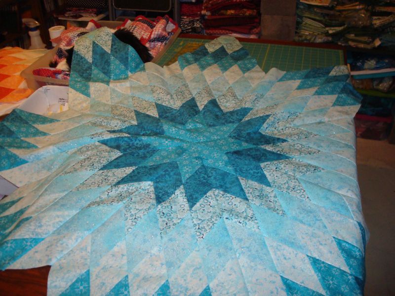 TURQUOISE & AQUA Lone Star Quilt Top  