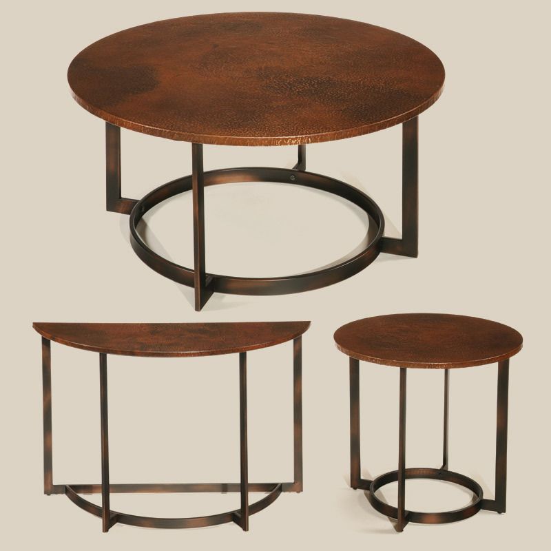 Rustic Hammered Copper 3 Pc Coffee Table Set  