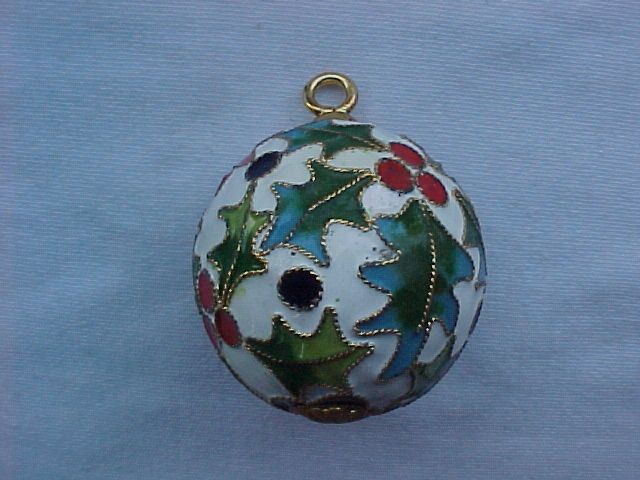 inch White Cloisonne Ball Christmas Ornament.  