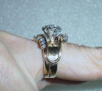 14K VINTAGE RING GUARD DIAMOND WEDDING SET   LB082  