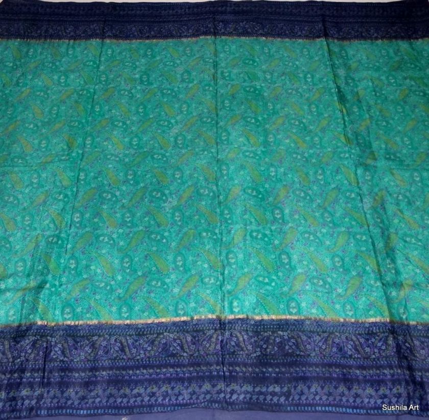   Color Nice Print Beautiful Pure Silk Indian Vintage Sari Fabric # 2020