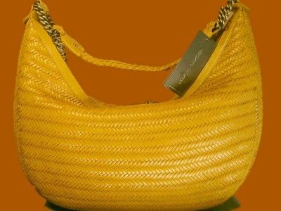 DONALD PLINER ITALY Yellow Woven Nappa Leather NEW Large Shoulder Hobo 