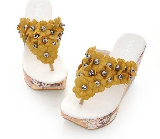 2012Fashion Roman Womens Comfortable Wedges Flip Flops pumps Flowers 