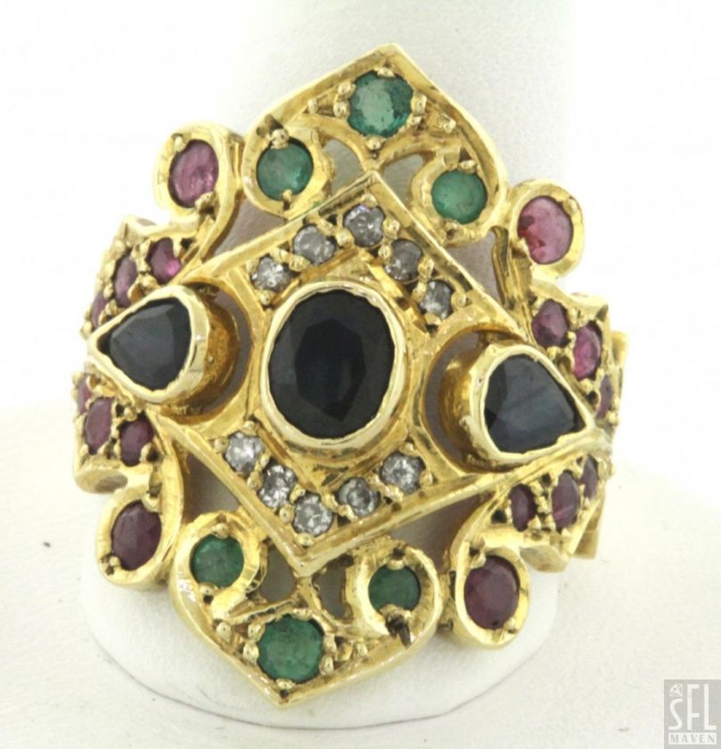   18K GOLD 3.05CTW DIAMOND/EMERALD/RUBY/SAPPHIRE CLUSTER COCKTAIL RING