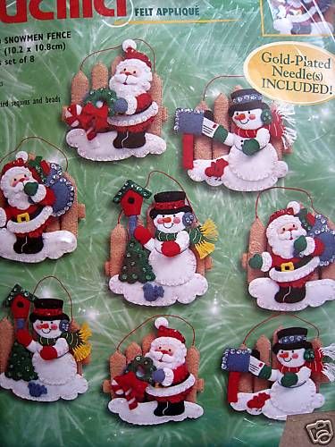 Bucilla Felt ORNAMENT KIT,SANTA SNOWMEN FENCE,Christmas  