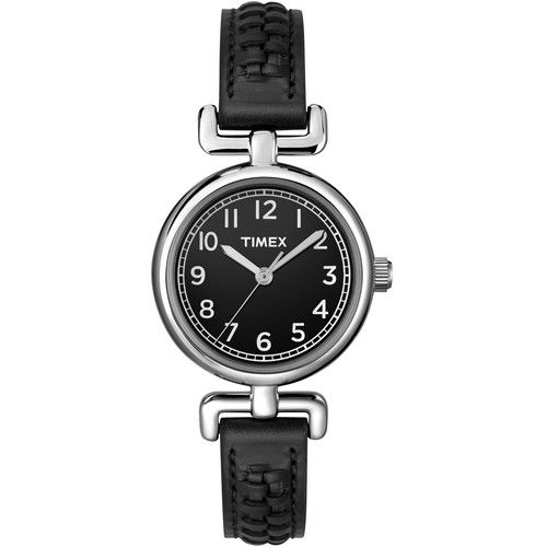 Timex Womens Weekender Watch Petite Black/Red Leather Strap  