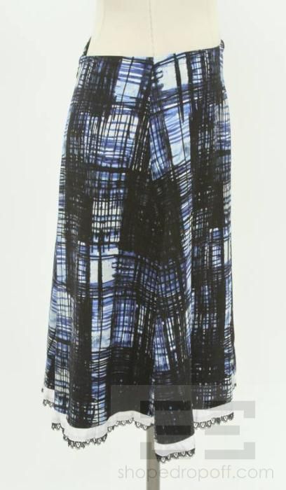 Prada Blue & Black Print Lace Trim A line Skirt Size 42  