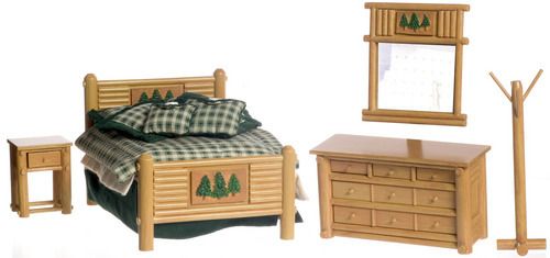 dollhouse miniature OAK RUSTIC BEDROOM FURNITURE 1.12  