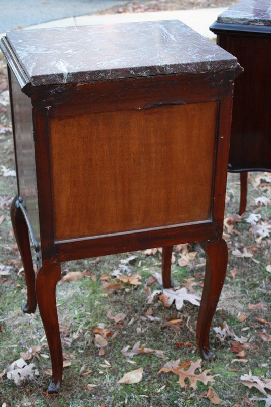 Pair Louis XV Style Marble Top Nightstand Side Tables  