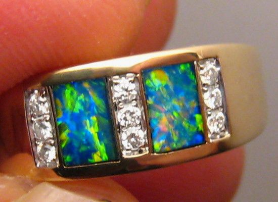 TOP GEM GRADE OPAL & DIAMOND MENS RING 14k Gold  