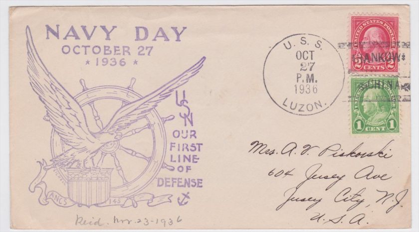 USS Luzon Oct. 27, 1936 Hankow China Navy Day Cacheted Naval Cover 