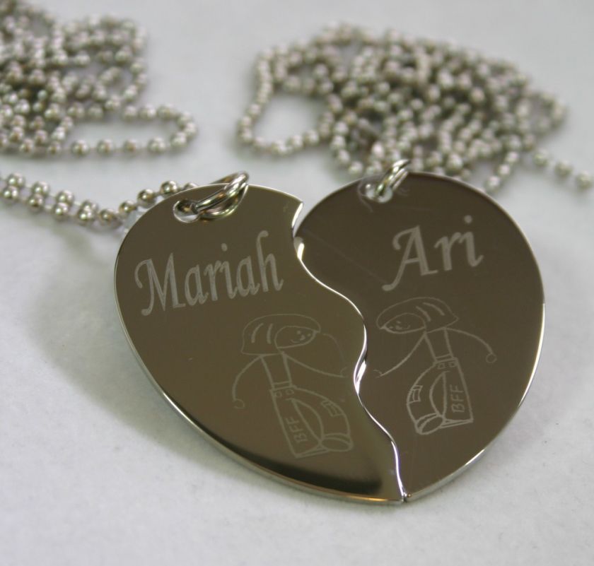 PERSONALIZED SPLIT HEART GIRL GIRL BFF NECKLACE SET  