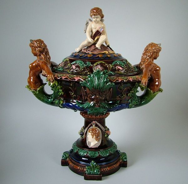 Majolica mermaid and putti centrepiece  