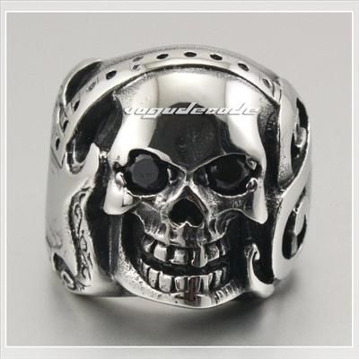   316L Stainless Steel Guitar Music Skull Men`s Biker Ring 2D053  