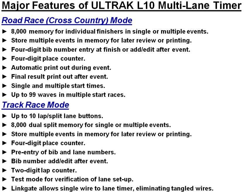 Six Lane ULTRAK L10 6B Timer w/ Printer, Computer Interface and 6 Lane 